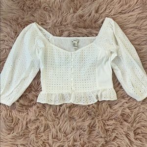 white eyelet peasant top